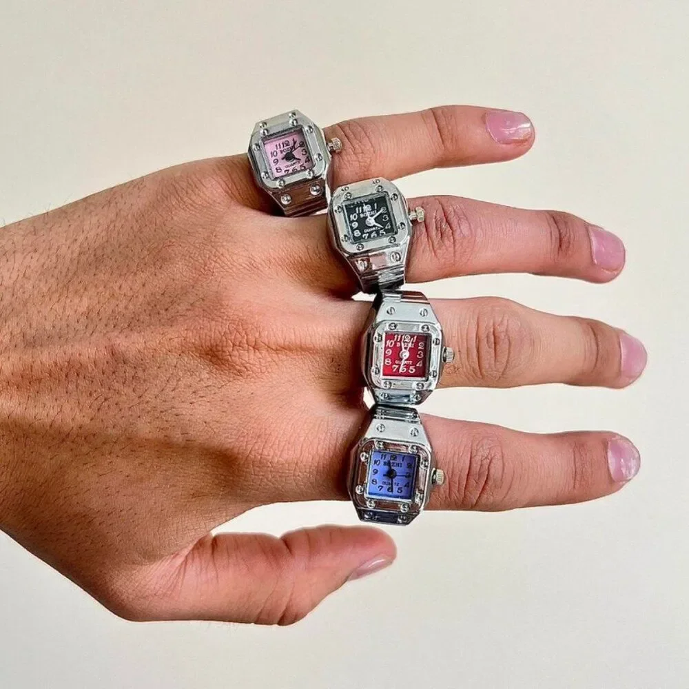 y2k 2000s vintage retro Silver Tone Watch Ring with square face